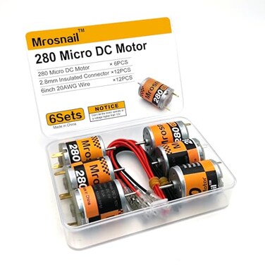 6Pcs 280 Micro DC Motors 3V-12V 13500RPM 0.5A with 2.8mm Insulated Connector &amp; 6inch 20AWG Wire for RC Boat, DIY Airplane, Model Toys, 12V DC Motor Compatible