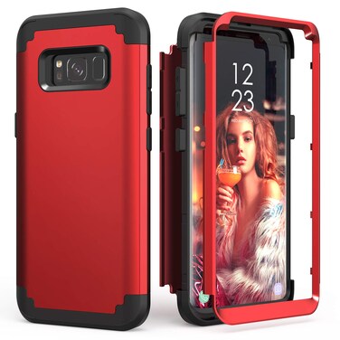 IDweel for Galaxy S8 Case, for Galaxy S8 Case Rose Gold for Women Girls, 3 in 1 Shockproof Slim Hybrid Heavy Duty Protection Hard PC Cover Soft Silicone Rugged Bumper Full Body Case (Red)