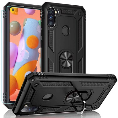 PUSHIMEI Samsung A11 Case,Galaxy A11 Case, Military Grade Heavy Duty Armor Protection Phone Case Cover with HD Screen Protector Magnetic Ring Kickstand for Samsung Galaxy A11 (Navy Military Case)
