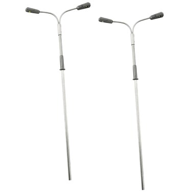 LQ Industrial 2PCS Sand Table Architecture DIY Technology Model Double Head Stainless Steel Tube Street Light B3/H 140mm Positive White Light for Teaching Photography Train Model Layout