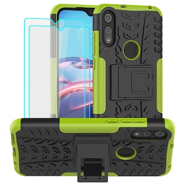 for Moto E Phone Case, Motorola e Case with HD Screen Protector, Shockproof Silicone Protective with Kickstand Hard Phone Cover for Moto E (2020) (Green)