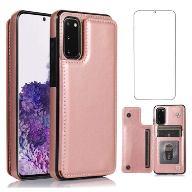 Asuwish Compatible with Samsung Galaxy S20 Glaxay S 20 5G UW 6.2 inch Wallet Case and Tempered Glass Screen Protector Card Holder Stand Flip Leather Cell Phone Cases for Gaxaly 20S G5 Women Men Pink
