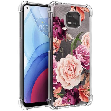 Osophter for Moto G Power 2021 Case Flower Floral for Girls Women Shock-Absorption Flexible TPU Rubber Phone Cover for Motorola G Power 2021(Purple Flower)