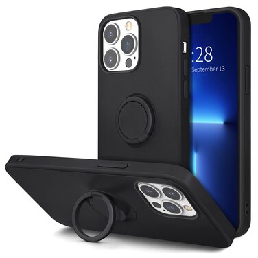 Hython Case for iPhone 13 Pro Max Case with Ring Stand [360&deg; Rotatable Ring Holder Magnetic Kickstand] [Soft Microfiber Lining] Shockproof Rubber Protective Phone Case Cover for Women Men, Black