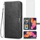 Asuwish Compatible with Samsung Galaxy A50 Wallet Case Tempered Glass Screen Protector and Leather Flip Cover Card Holder Stand Accessories Phone Cases for Glaxay A 50 Gaxaly S50 50A SM A505G Black