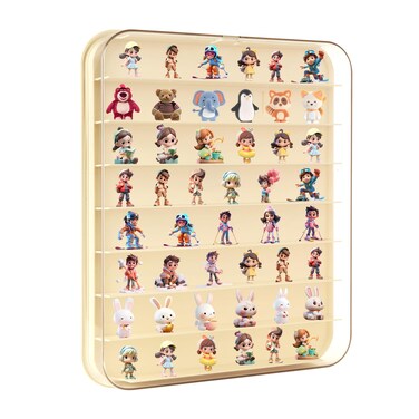 MUXHEL 1 Pcs Clear Display Case for Figures, 8 Tiers Mini Figure Display Box Wall Mounted, Dust Proof Display Cabinet for Mini Action Figures (Cream)