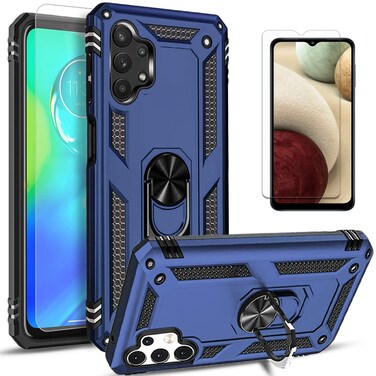 Galaxy A32 5G Case, Samsung A32 5G Case, with [Tempered Glass Screen Protector Included], STARSHOP Military Grade Shockproof Protective Dual Layer Phone Cover with Metal Ring Kickstand - Black