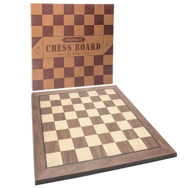 AMEROUS 15 inches Wooden Chess Board Only, Professional Staunton Tournament Chessboard No Pieces with Gift Package - Chess Rules, Portable Chess Board for Beginners, Kids, Adults