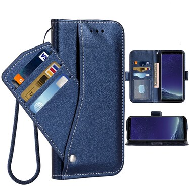 Asuwish Compatible with Xiaomi Redmi Note 9 Wallet Case Wrist Strap Lanyard Leather Flip Cover Card Holder Stand Cell Accessories Phone Cases for Xiami Xiomis Xiome Redme Note9 4G Women Men Blue
