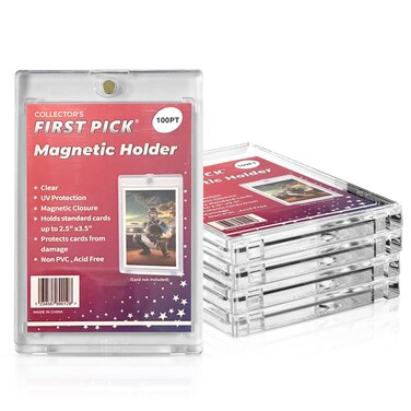 (5) 100PT Premium One Touch Magnetic Card Holder - PVC Free - UV Protection - Hard Plastic Protector for Collectible Sports Cards Trading Card Holder Card Protector Hard Case
