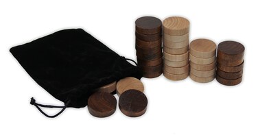 DA VINCI Wooden Backgammon and Checkers Pieces 30 Replacement Game Chips with Cloth Storage Bag (1.25 Inch)
