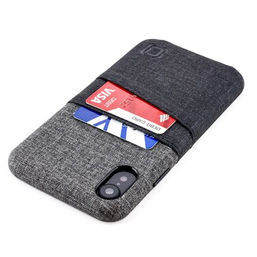 Dockem Wallet Case for iPhone XR (6.1"): Built-in Metal Plate for Magnetic Mounting &amp; 2 Credit Card Holder Slots (Luxe M2 Synthetic Leather, Black &amp; Grey)