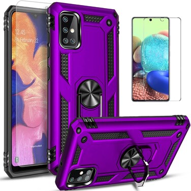 A71 5G Phone Case, Samsung A71 5G Case, Galaxy A71 5G Case, with [Tempered Glass Screen Protector Included], STARSHOP Military Grade Shockproof Protective Dual Layer Cover Metal Ring Kickstand -Black