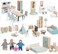 36pcs Wooden Dollhouse Furniture Set 5 Rooms with 4 Family Dolls, Wood and Plastic Blue Dollhouse Accessories, Pretend Play Furniture Toys Christmas Birthday Gift for Boys Girls &amp; Kids Toddlers 3Y+