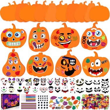 Natonhi 430Pcs Halloween Crafts Kit, Halloween Activitie Foam Pumpkin with Pumpkin Face Stickers for Kids DIY Art and Craft Set Halloween Decoration Party Favors Supplies
