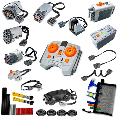 39-in-1 Motor Kit Compatible with Lego Technic: Motor*4,Battery Box*2,2.4G Receiver,IR Speed Remote Control,Control Switch &amp; Extension Wire &amp; LED Light Wire,with Building Block Tool Kit