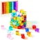 Meooeck 60 Pcs Acrylic Gem Cubes Blocks Translucent Rainbow Building Cubes Crystal Educational Sensory Training Stacking Toys with Wooden Storage Boxes School Supplies Birthday Gift