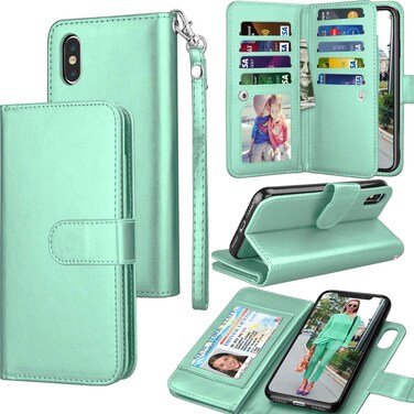 Tekcoo for iPhone Xs Max Wallet Case/iPhone Xs Max Flip Cover, 6.5" Luxury Cash ID Credit Card Slots Holder Purse Carrying PU Leather [Detachable Magnetic Hard Case] &amp; Kickstand - Turquoise