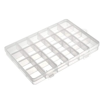 uxcell Component Storage Box - Plastic Fixed 24 Grids Electronic Component Containers Tool Boxes Clear White 193x132x22mm Pack of 2