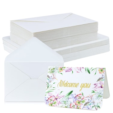 50 Set 140lb Blank Watercolor Cards with Envelopes, Heavyweight 100% Cotton 300gsm Watercolor Postcards Bulk, Foldable 4 x 6 Inch Greeting Cards Making for Christmas Wedding Birthday Invitations