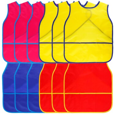 12 Pcs Art Smock for Kids Artist Painting Aprons with Pockets for Age 3-8 Years Paint Art Craft Activity 4 Colors