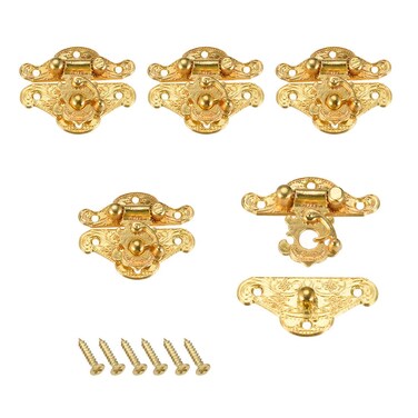 uxcell 5 Sets Wood Case Chest Box Rectangle Clasp Closure Hasp Latches Gold Tone 37 x 28mm