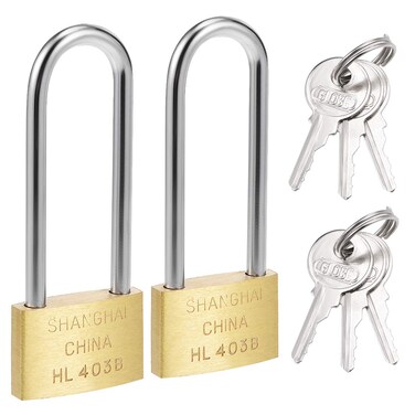 uxcell Brass Padlock, Keyed Alike, 30mm Wide Brushed Finish Long Harden Shackle, 2Pcs