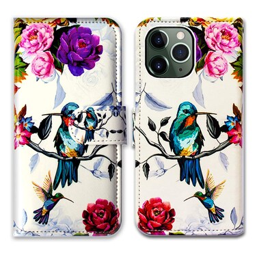 Bcov Case for iPhone 11 Pro, Hummingbird in Flowers Leather Flip Wallet Case Cover with Card Slot Holder Kickstand for iPhone 11 Pro