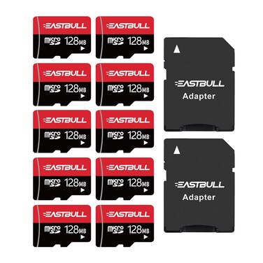 (Not 128GB) 128MB 10-Pack of Micro SD Cards, EASTBULL SD Memory Cards 128MB SD Cards Pack Full HD Video 90MB/s UHS-I U1 Class 10 for Surveillance Security Cam (10 Units and 2 Adapters)