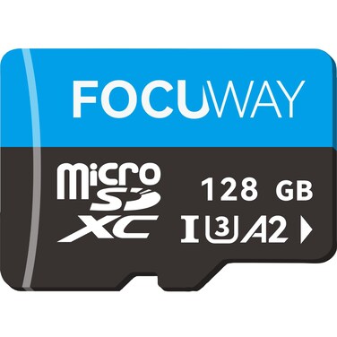 FOCUWAY 128GB microSDXC UHS-I, C10, U3, A2, 4K UHD Video High Speed Transfer Monitoring Industrial Grade SD Card with Adapter for Dash Cams, Action Camera, Surveillance &amp; Security Cams