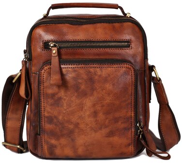 Leather Messenger Bag for Men, Men Purse Bag Full Grain Leather Fit 10.2 iPad Brown 02#