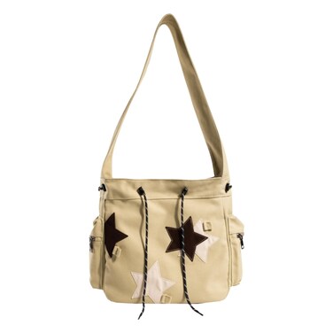 Y2K Star Canvas Messenger Bag, Cute Tote Bags Aesthetic, Small Shoulder Travel Crossbody Bags For Women (Beige)