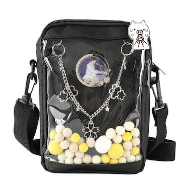 Vensivy Ita Bag DIY Transparent Crossbody Anime Pins Bag Shoulder Messenger Itabag Comic Anime Satchels (Black)