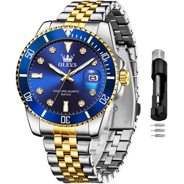 OLEVS Mens Blue Watches Fashion Simple Stainless Steel Watches for Men Waterproof Analog Big Dial Business Casual Dress Men Wrist Watch