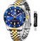 OLEVS Mens Blue Watches Fashion Simple Stainless Steel Watches for Men Waterproof Analog Big Dial Business Casual Dress Men Wrist Watch