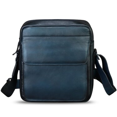 IVTG Genuine Leather Messenger Bag for Men Crossbody Shoulder Bag Satchel Casual Sling Daypack Work Business Daily Purses Pouch (Navy Blue)