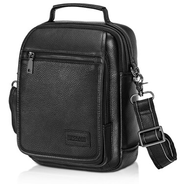 Polare Italian Cowhide Leather Messenger Bag Travel Shoulder Crossbody Bag Waterproof Casual Sling Business Handbag (Black-A)