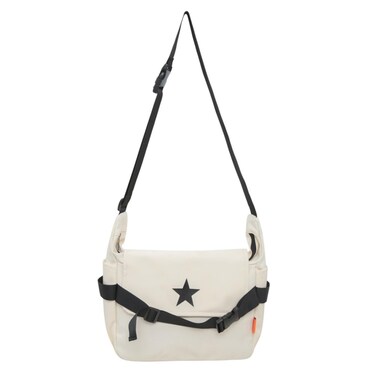 Y2K Aesthetic Crossbody Bag Star Pattern Grunge Messenger Bag Flap Zipper Closure Tote Bag Multipurpose Shoulder Bag (One Size,White)