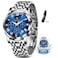 Taxau Silver Watch for Men Blue Face Watches Men Stainless Steel Dress Watches for Men Big Face Fashion Chronograph Waterproof Analog Men's Wrist Watch Date Roman Numeral Reloj para Hombre Luxury