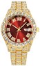 SENRUD Men's Diamond Watch Fashion Crystal Rhinestone Quartz Analog Watch Iced-Out Bracelet Wrist Watch (Gold red)