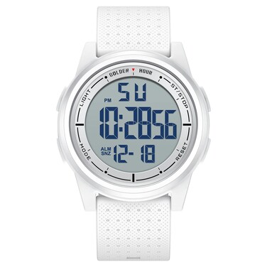 GOLDEN HOUR Ultra-Thin Minimalist Sports Waterproof Digital Watches Men with Wide-Angle Bright Display Rubber Strap Wrist Watch for Men Women in White