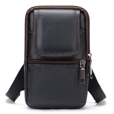 Leather Shoulder Pouch Men, Phone Waist Bag, Belt Loop Messenger Business Bag Crossbody Satchel Purse with Adjustable Strap