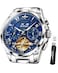 OUPINKE Watches for Men Automatic Skeleton Mechanical Luxury Cratch-Resistant Sapphire Mirror Tungsten Steel Strap Luminous Waterproof Calendar Wrist Watch Silver Blue