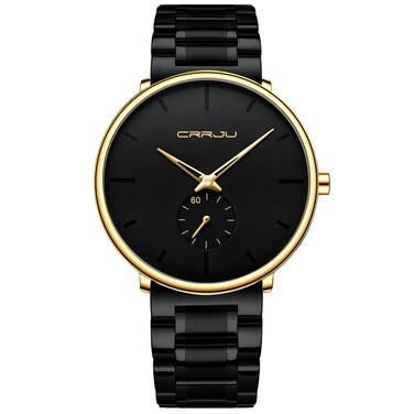Mens Watches Ultra-Thin Minimalist Waterproof-Fashion Wrist Watch for Men Unisex Dress with Stainless Steel Mesh Band-Gold Hands（Gold Band Black Face）