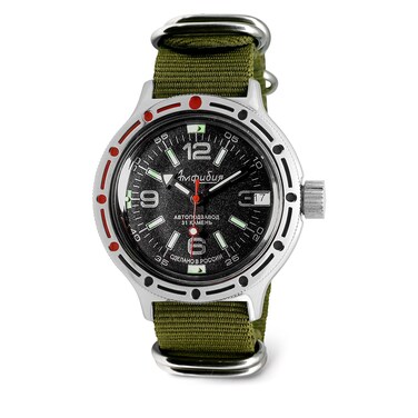 Vostok  Classic Amphibian Automatic Self-Winding Russian Diver Wrist Watch   WR 200 m  Fashion   Business   Casual Men's Watches   Model 420640 Green Strap