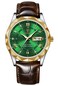 Fashion Men's Business Casual Quartz Luminous Waterproof Date Wristwatch with Leather Strap (Brown Green)
