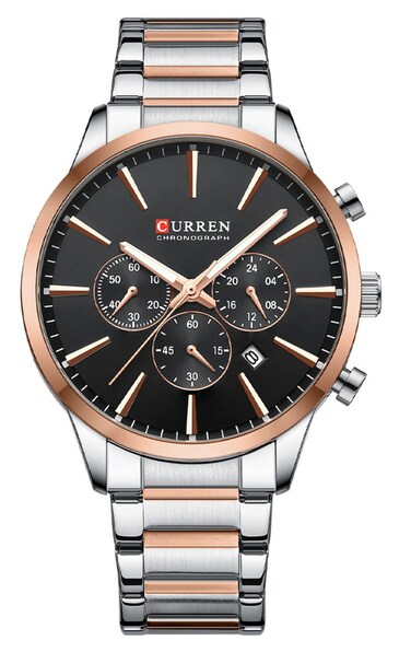 FANMIS Men's Luxury Quartz Watches Casual Analog Calendar Chronograph Stainless Steel Waterproof Wrist Watch (Black Rose)