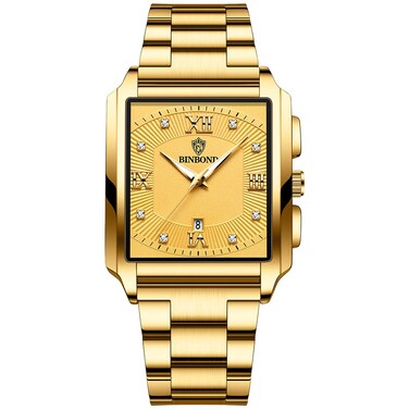 OIDEA Fashion Square Men's Watches: Rhinestones Scale Analog Quartz Watches for Men Business Casual Dress Watch Waterproof Luminous Date Wristwatch Stainless Steel Strap Gold