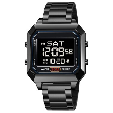 zolohoni Stainless Steel Digital Watch for Men &amp; Women, Japanese Quartz, Square, Water Resistant, Black Dial &amp; Band, M143.H
