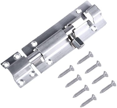Door Security Slide Latch Lock Thickened, 5 inch Barrel Bolt with Solid Heavy Duty Steel to Keep You Safe and Private, Brushed Nickle Finish Door Latch Sliding Lock with 8 Stainless Steel Screws